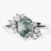 Oval Moss Agate Engagement Ring with Round Moissanite Cluster