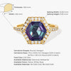 Halo Hexagon Lab Alexandrite Engagement Ring with Pave Set Moissanite Sidestones