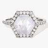 Halo Hexagon Moonstone Engagement Ring with Pave Set Moissanite Sidestones