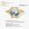 Halo Hexagon Moss Agate Engagement Ring with Pave Set Moissanite Sidestones
