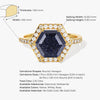Halo Hexagon Blue Sandstone Engagement Ring with Pave Set Moissanite Sidestones.