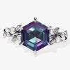 Hexagon Lab Alexandrite Nature-Inspired Engagement Ring with Moissanite Sidestones