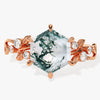 Hexagon Moss Agate Nature-Inspired Engagement Ring with Moissanite Sidestones