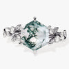 Hexagon Moss Agate Nature-Inspired Engagement Ring with Moissanite Sidestones