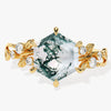 Hexagon Moss Agate Nature-Inspired Engagement Ring with Moissanite Sidestones