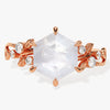 Hexagon Moonstone Nature-Inspired Engagement Ring with Moissanite Sidestones