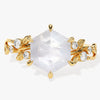 Hexagon Moonstone Nature-Inspired Engagement Ring with Moissanite Sidestones