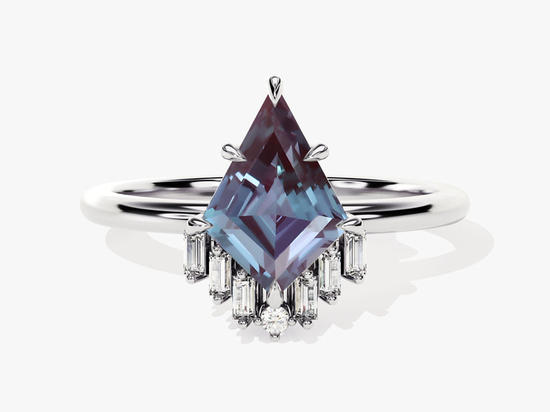 Kite Lab Alexandrite Engagement Ring with Baguette Moissanite Sidestones