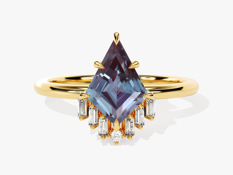 Kite Lab Alexandrite Engagement Ring with Baguette Moissanite Sidestones
