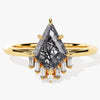 Kite Black Rutilated Quartz Engagement Ring with Baguette Moissanite Sidestones