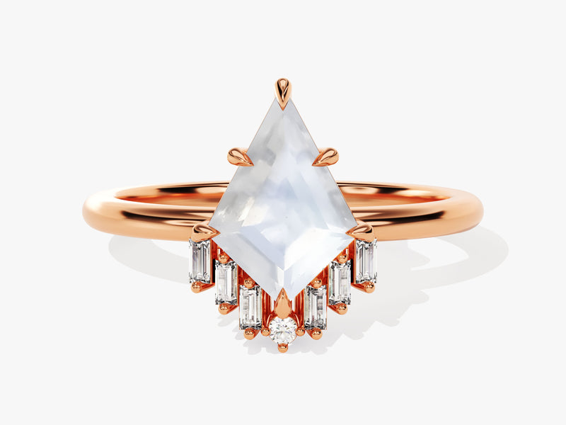 Kite Moonstone Engagement Ring with Baguette Moissanite Sidestones