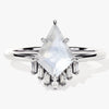 Kite Moonstone Engagement Ring with Baguette Moissanite Sidestones