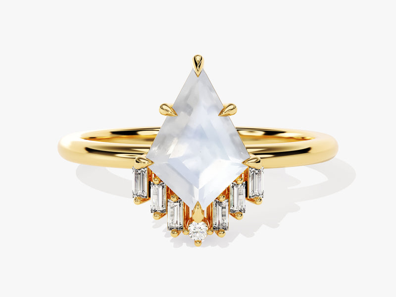 Kite Moonstone Engagement Ring with Baguette Moissanite Sidestones