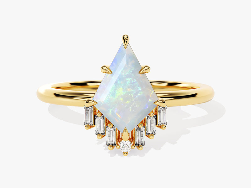 Kite Opal Engagement Ring with Baguette Moissanite Sidestones