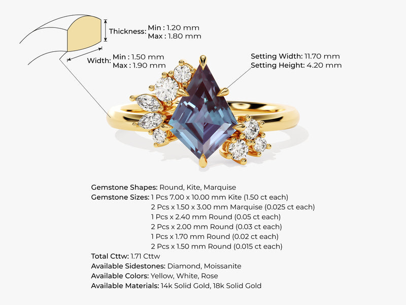 Kite Lab Alexandrite Engagement Ring with Moissanite Sidestones