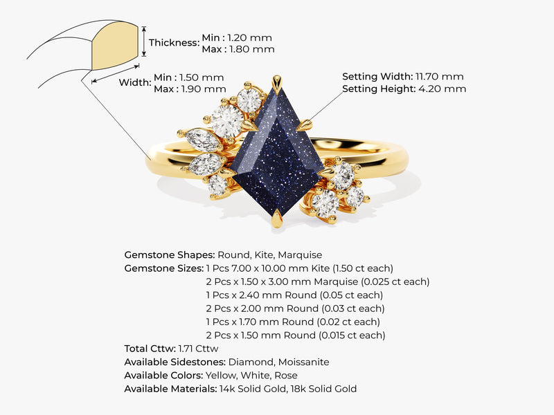 Kite Blue Sandstone Engagement Ring with Moissanite Sidestones.