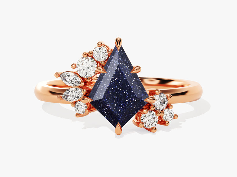 Kite Blue Sandstone Engagement Ring with Moissanite Sidestones.