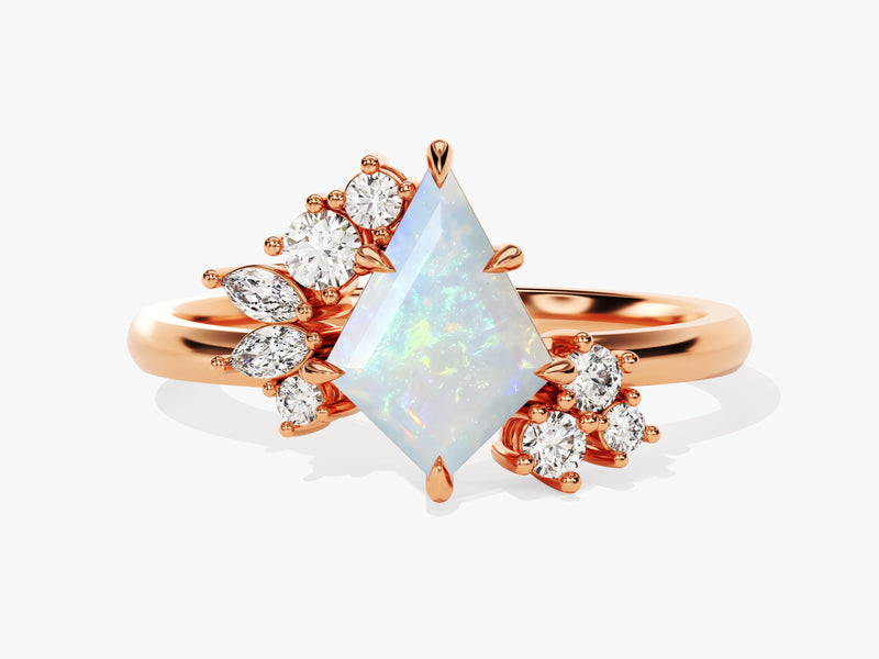 Kite Opal Engagement Ring with Moissanite Sidestones