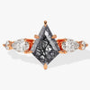Kite Black Rutilated Quartz Engagement Ring with Pear Moissanite Sidestones