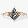 Kite Black Rutilated Quartz Engagement Ring with Pear Moissanite Sidestones