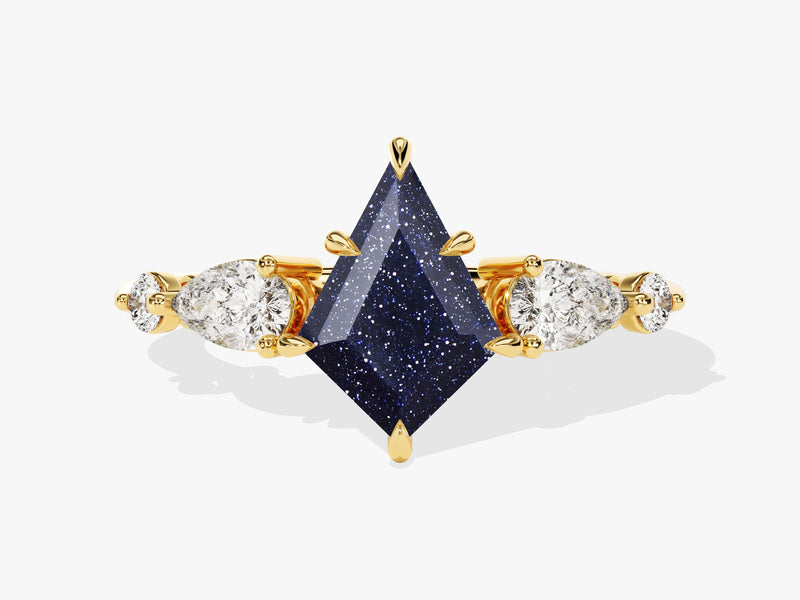 Kite Blue Sandstone Engagement Ring with Pear Moissanite Sidestones.