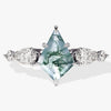 Kite Moss Agate Engagement Ring with Pear Moissanite Sidestones