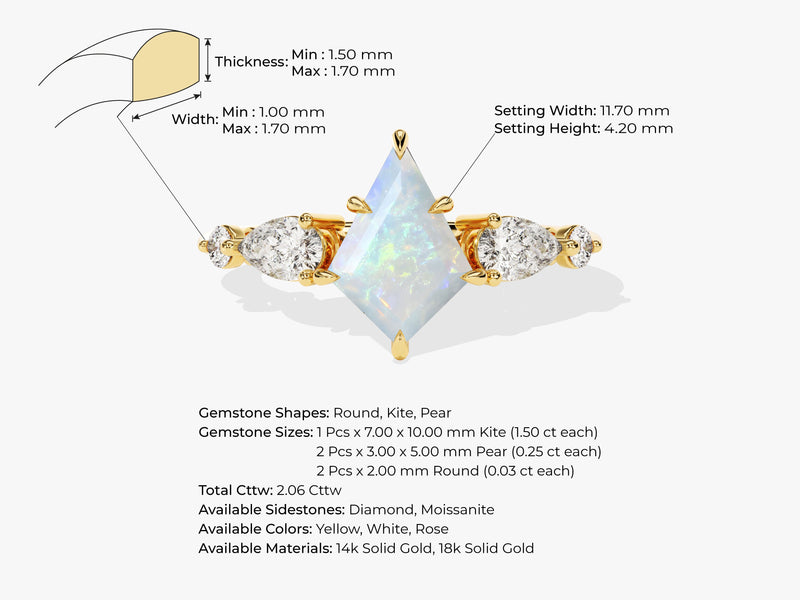 Kite Opal Engagement Ring with Pear Moissanite Sidestones