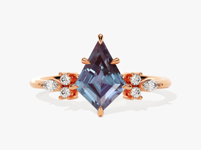 Kite Lab Alexandrite Engagement Ring with Marquise Moissanite Sidestones