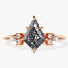 Kite Black Rutilated Quartz Engagement Ring with Marquise Moissanite Sidestones