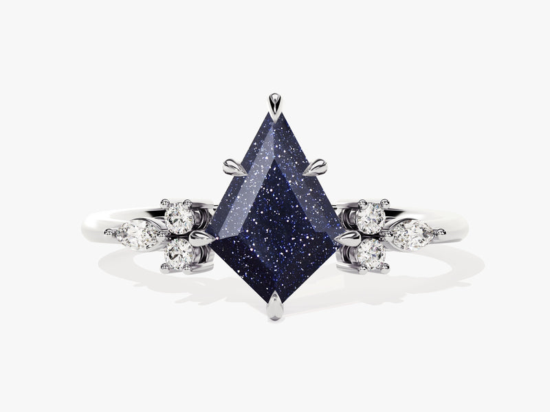 Kite Blue Sandstone Engagement Ring with Marquise Moissanite Sidestones.