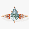 Kite Moss Agate Engagement Ring with Marquise Moissanite Sidestones