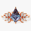 Kite Lab Alexandrite Vintage Engagement Ring with Moissanite Sidestones