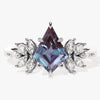 Kite Lab Alexandrite Vintage Engagement Ring with Moissanite Sidestones