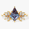 Kite Lab Alexandrite Vintage Engagement Ring with Moissanite Sidestones