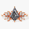 Kite Black Rutilated Quartz Vintage Engagement Ring with Moissanite Sidestones
