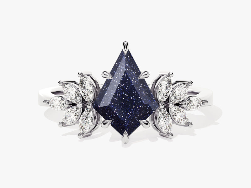 Kite Blue Sandstone Vintage Engagement Ring with Moissanite Sidestones.