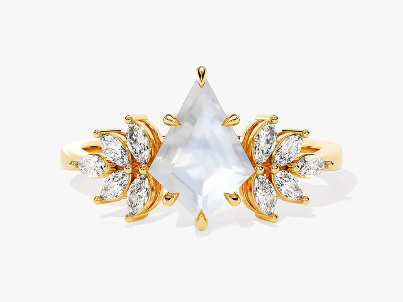Kite Moonstone Vintage Engagement Ring with Moissanite Sidestones