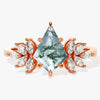 Kite Moss Agate Vintage Engagement Ring with Moissanite Sidestones