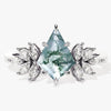Kite Moss Agate Vintage Engagement Ring with Moissanite Sidestones