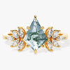 Kite Moss Agate Vintage Engagement Ring with Moissanite Sidestones
