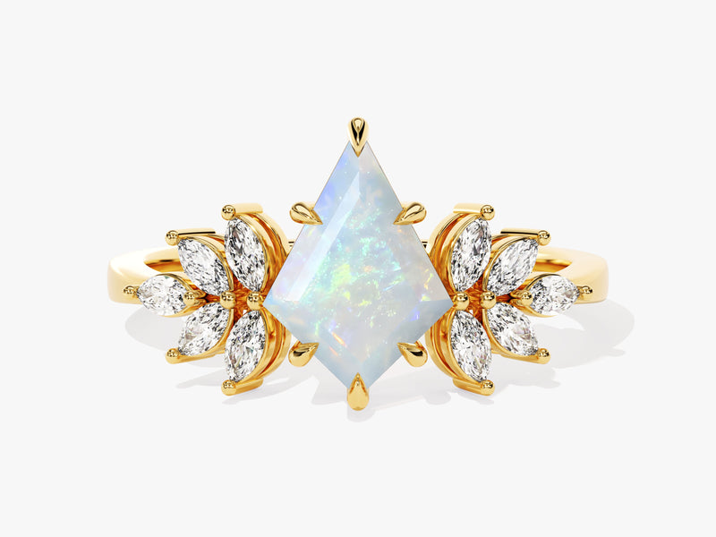 Kite Opal Vintage Engagement Ring with Moissanite Sidestones