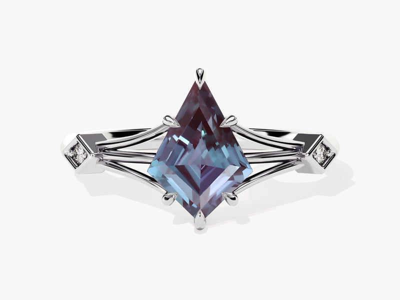 Kite Lab Alexandrite Split Shank Engagement Ring with Moissanite Accents