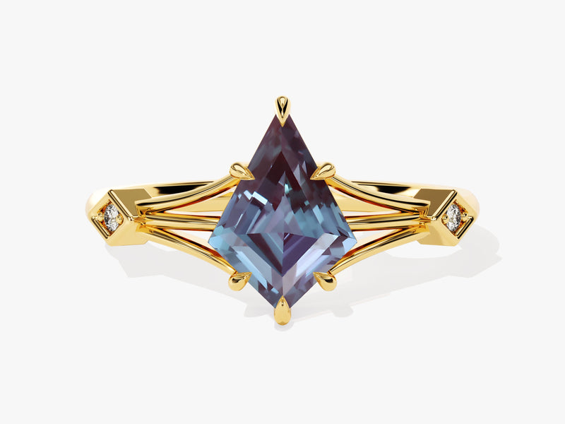 Kite Lab Alexandrite Split Shank Engagement Ring with Moissanite Accents