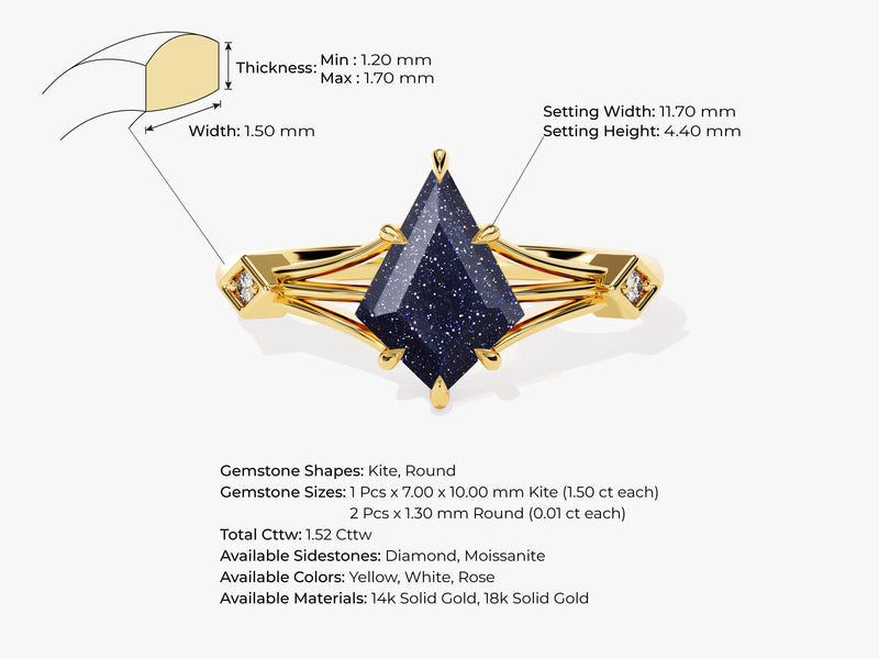 Kite Blue Sandstone Split Shank Engagement Ring with Moissanite Accents.