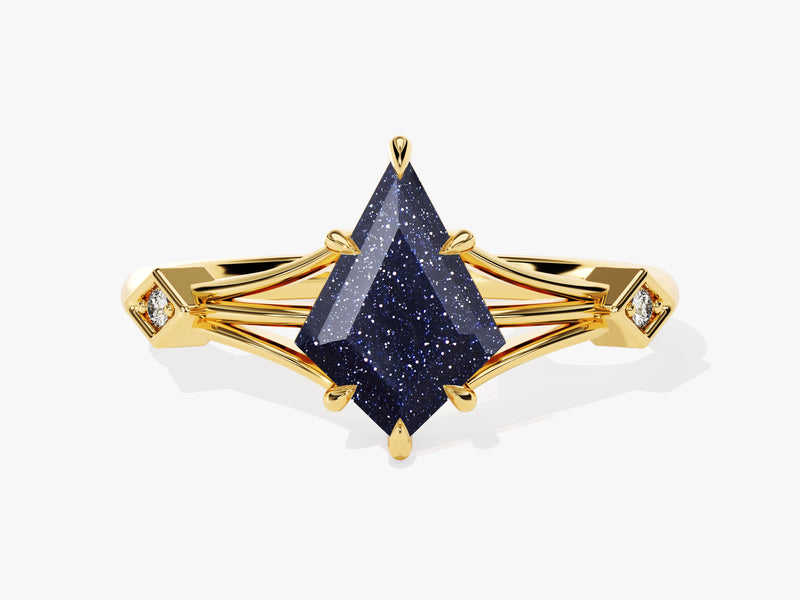 Kite Blue Sandstone Split Shank Engagement Ring with Moissanite Accents.