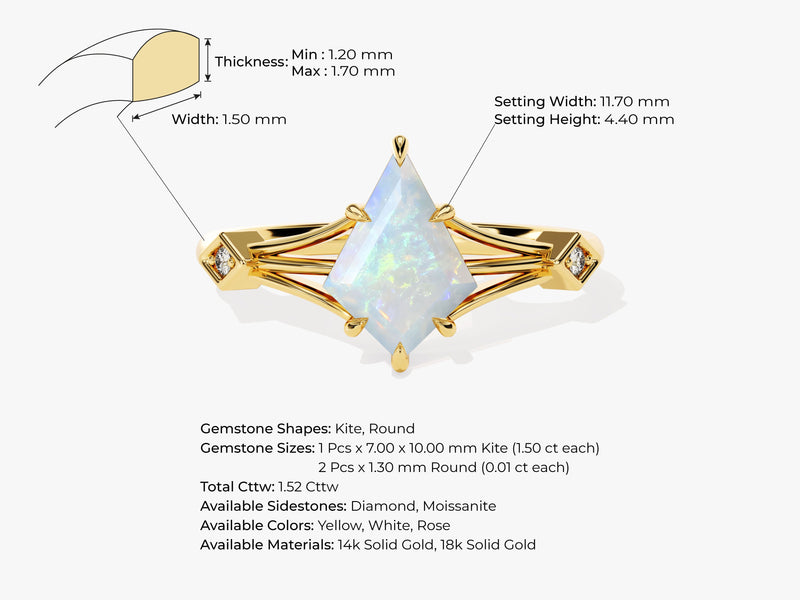 Kite Opal Split Shank Engagement Ring with Moissanite Accents