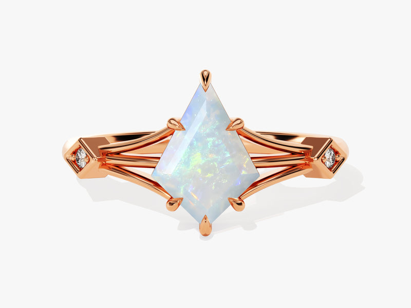 Kite Opal Split Shank Engagement Ring with Moissanite Accents