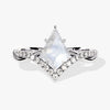 Kite Moonstone Curved Engagement Ring with Moissanite Sidestones