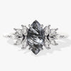 Marquise Black Rutilated Quartz Vintage Engagement Ring with Moissanite Sidestones.