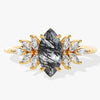 Marquise Black Rutilated Quartz Vintage Engagement Ring with Moissanite Sidestones.